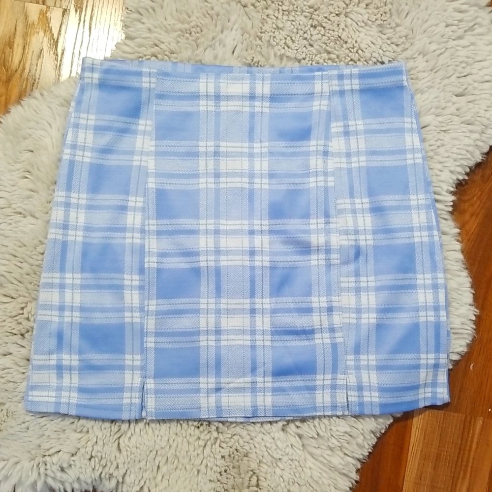 XL Light Blue Plaid Skirt